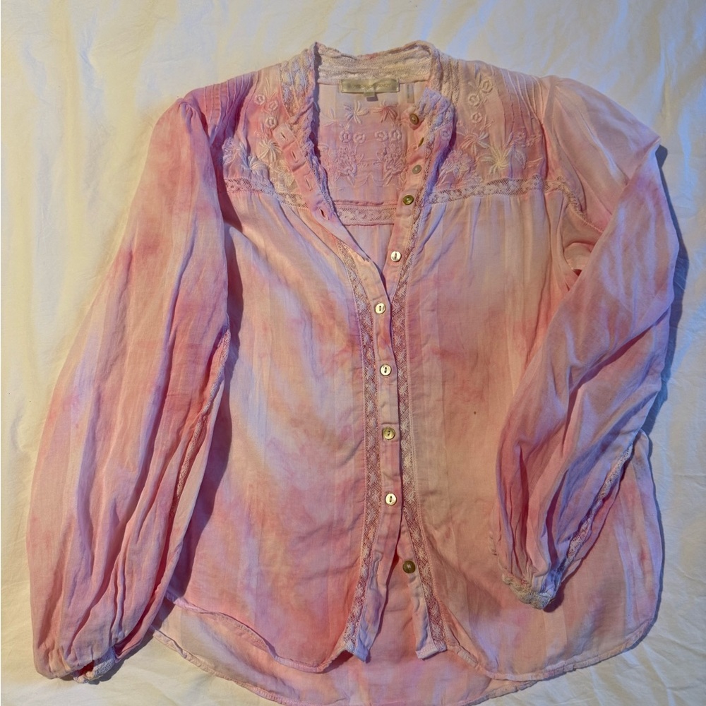 Loveshackfancy Tie Dye Pink Blouse